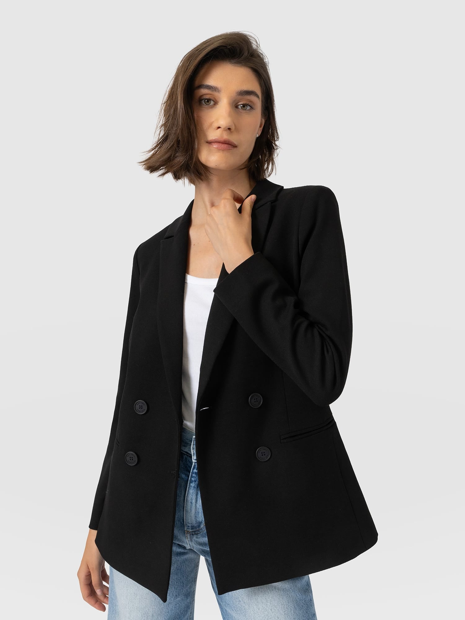 Cambridge Blazer Black Crepe - Women's Blazers | Saint and Sofia® UK