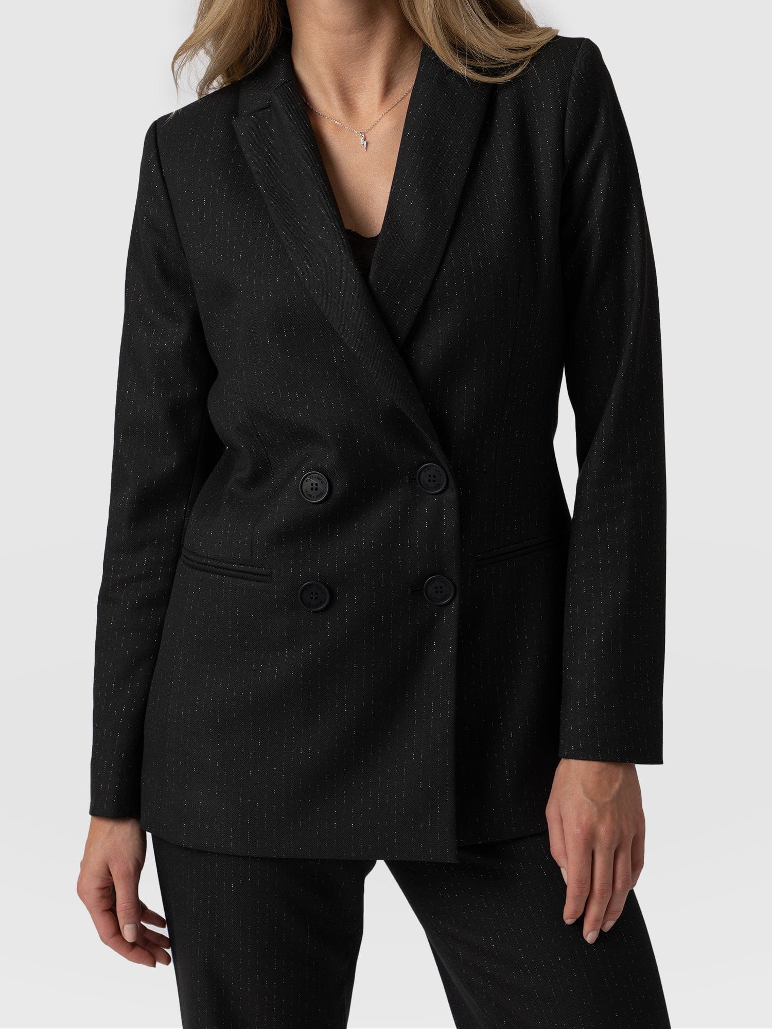 Cambridge Blazer Black Pinstripe - Women's Blazers | Saint and Sofia® UK