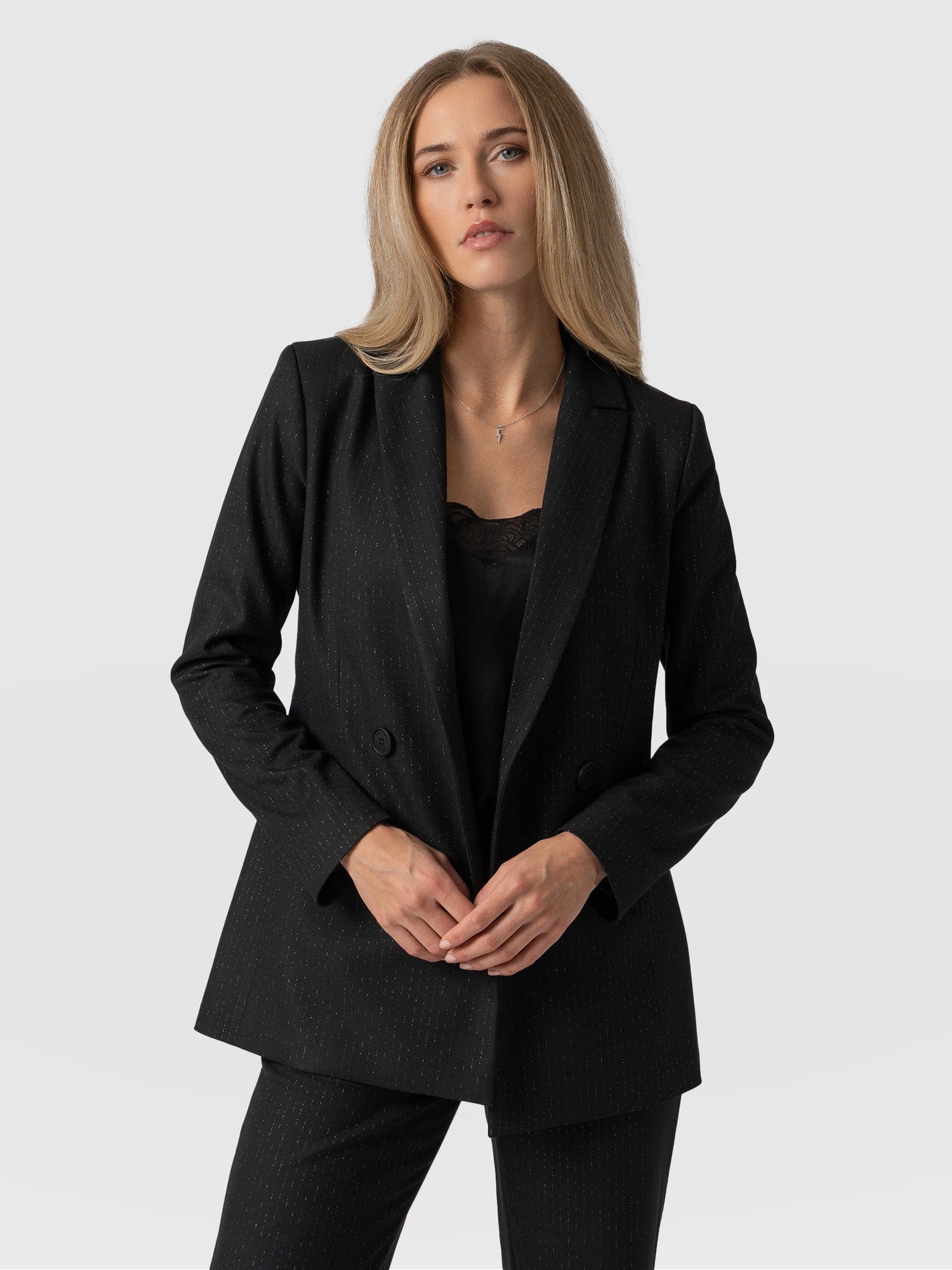 Cambridge Blazer Black Pinstripe - Women's Blazers | Saint and Sofia® UK