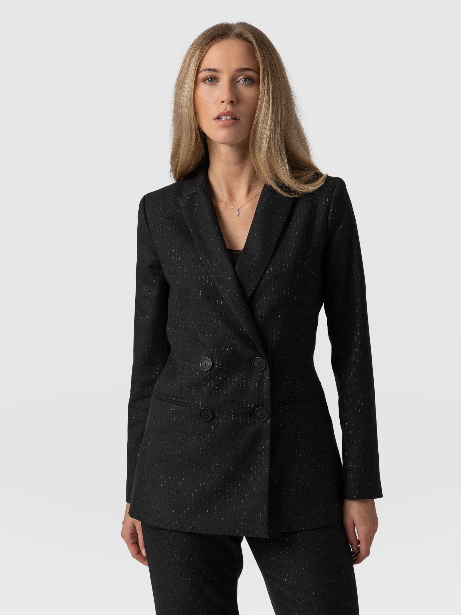 Cambridge Blazer Black Pinstripe - Women's Blazers | Saint and Sofia® UK