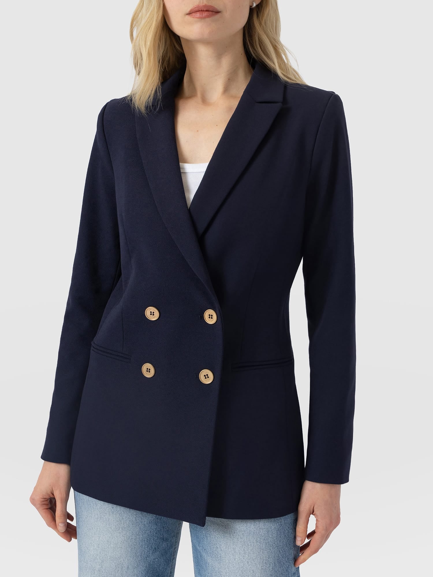 Cambridge Blazer Navy Crepe - Women's Blazers | Saint and Sofia® UK