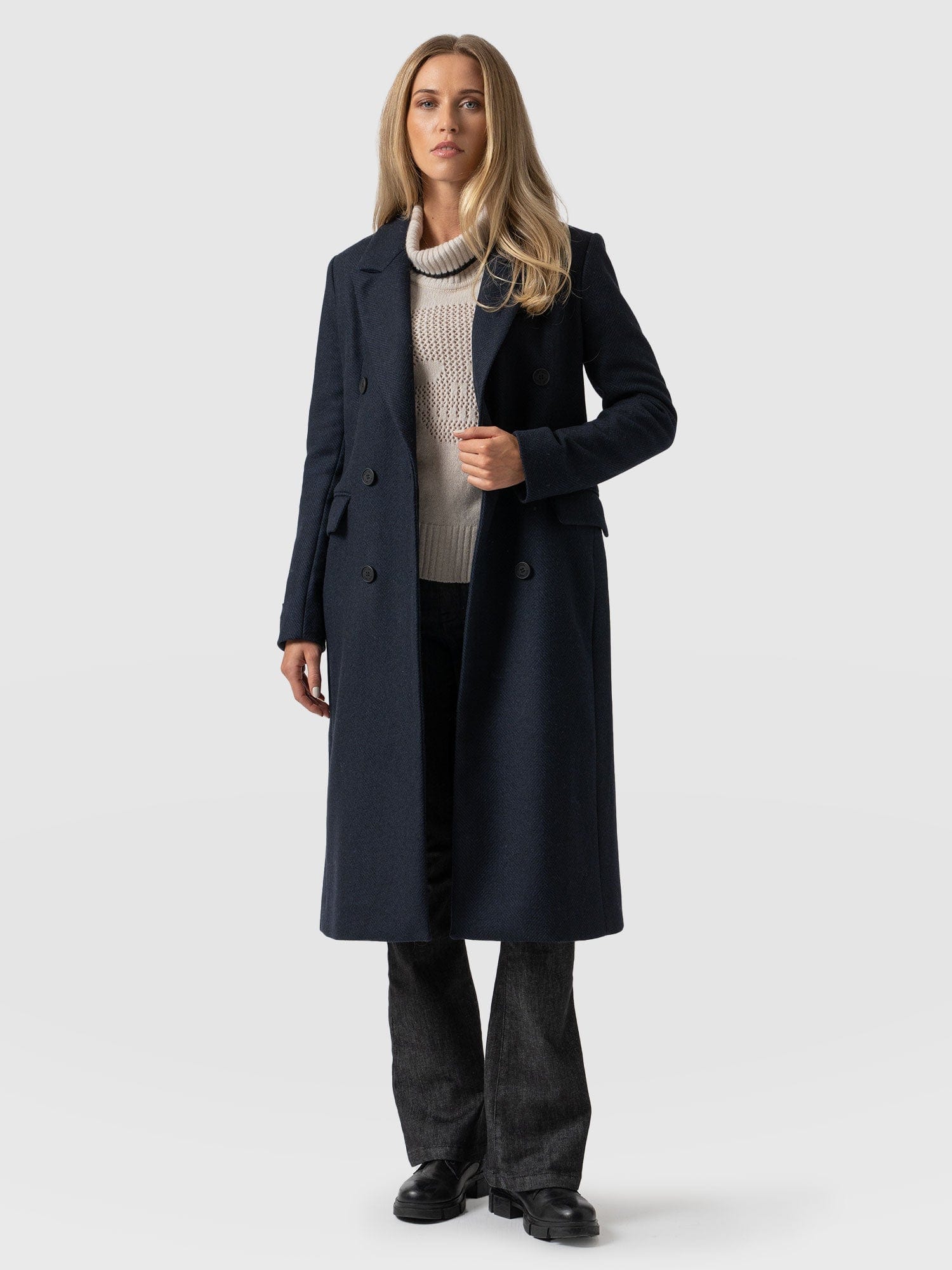 Cambridge Coat Navy Chevron Women's Coats Saint + Sofia® UK Saint