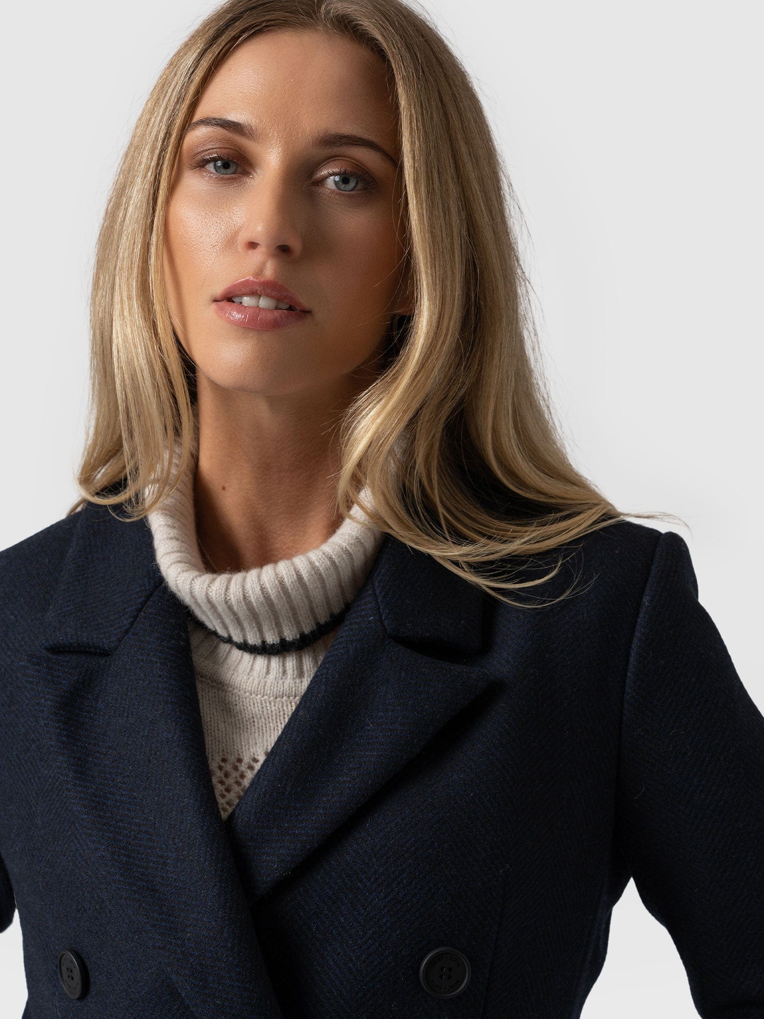 Cambridge Coat Navy Chevron - Women's Coats | Saint + Sofia® UK
