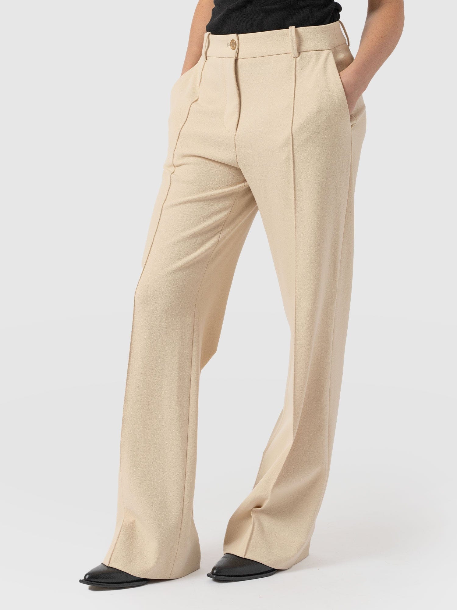 Cambridge Tailored Wide Leg Pant Beige - Women's Trousers | Saint + Sofia® UK