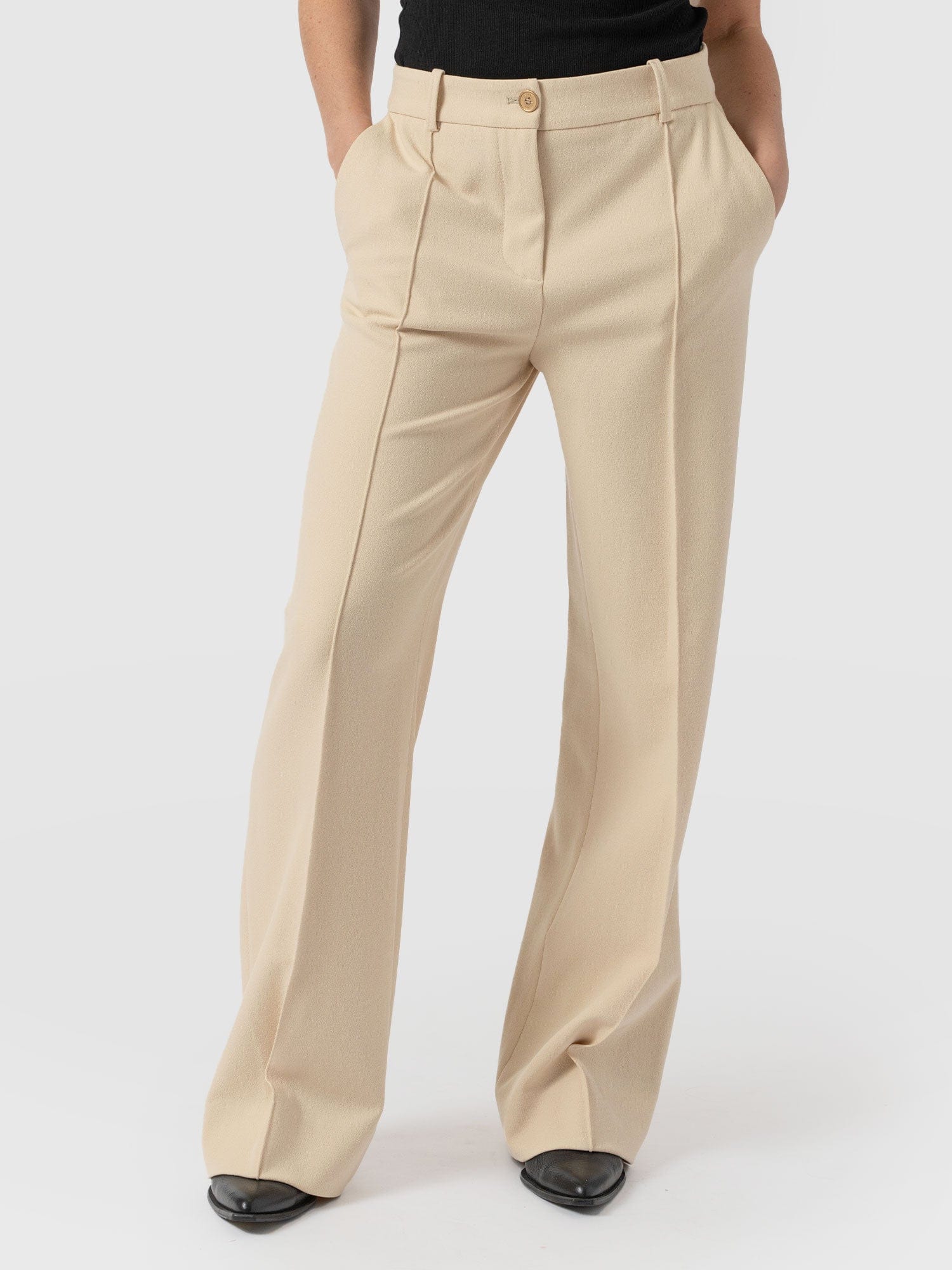 Cambridge Tailored Wide Leg Pant Beige - Women's Trousers | Saint + Sofia® UK