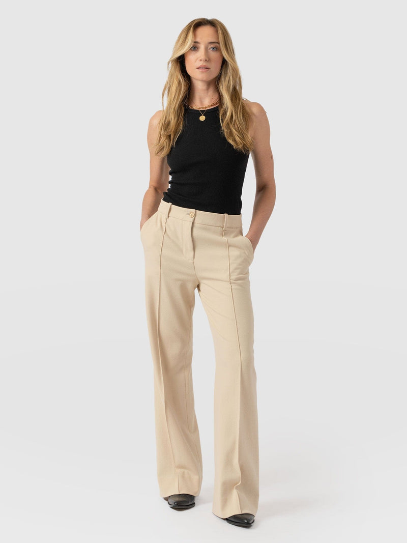 Cambridge Tailored Wide Leg Pant Beige - Women's Trousers | Saint and Sofia® UK