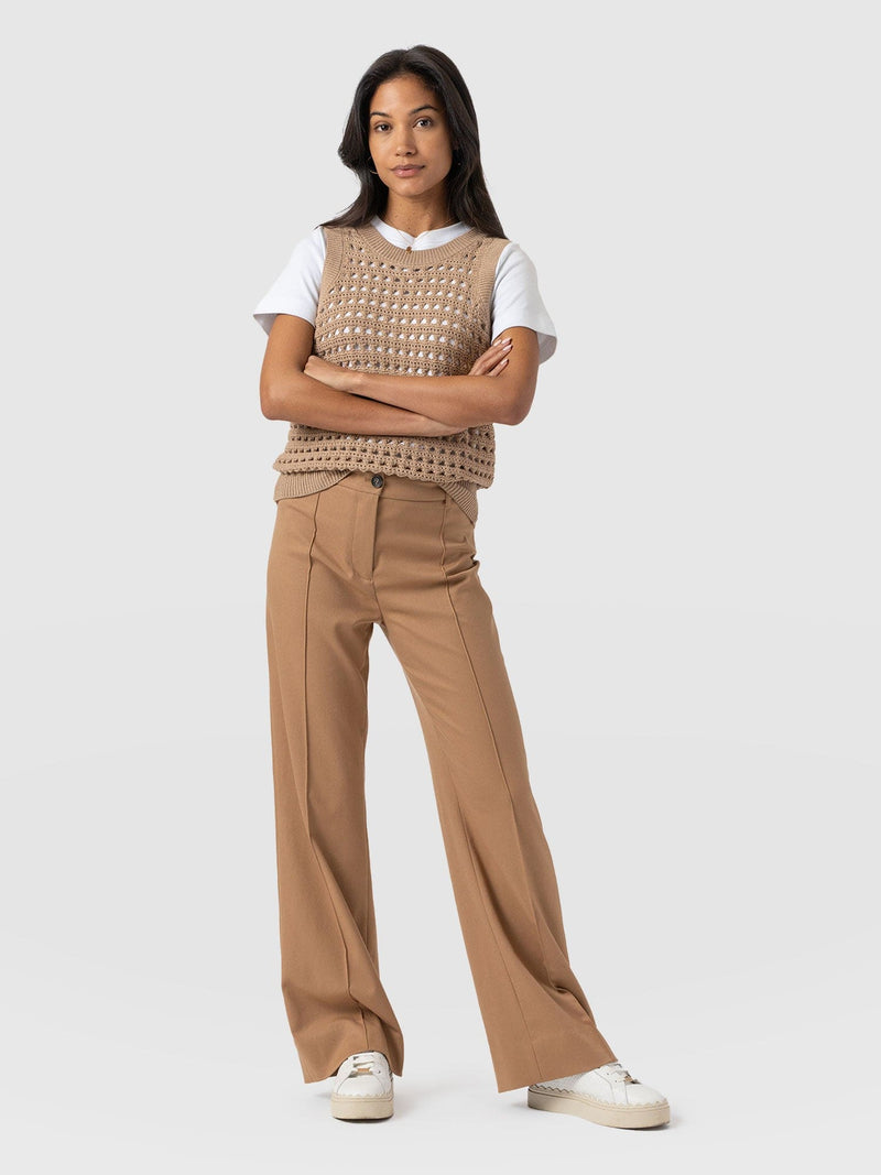 Cambridge Tailored Wide Leg Pant Camel - Women's Trousers | Saint and Sofia® UK