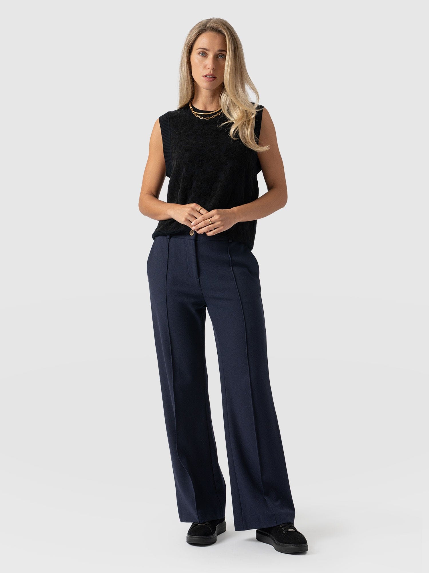 Cambridge Tailored Wide Leg Pant Navy - Women's Trousers | Saint + Sofia® UK