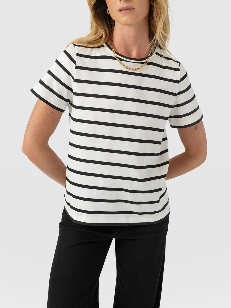 Chelsea Crew Neck Tee - Black Stripe - Women's T-shirts | Saint + Sofia® UK