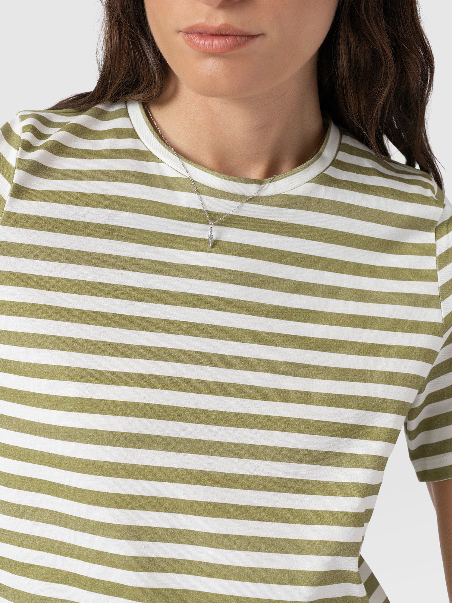 Chelsea Crew Neck Tee - Green Stripe - Women's T-shirts | Saint + Sofia® UK