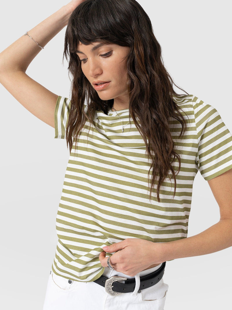 Chelsea Crew Neck Tee - Green Stripe - Women's T-shirts | Saint + Sofia® UK