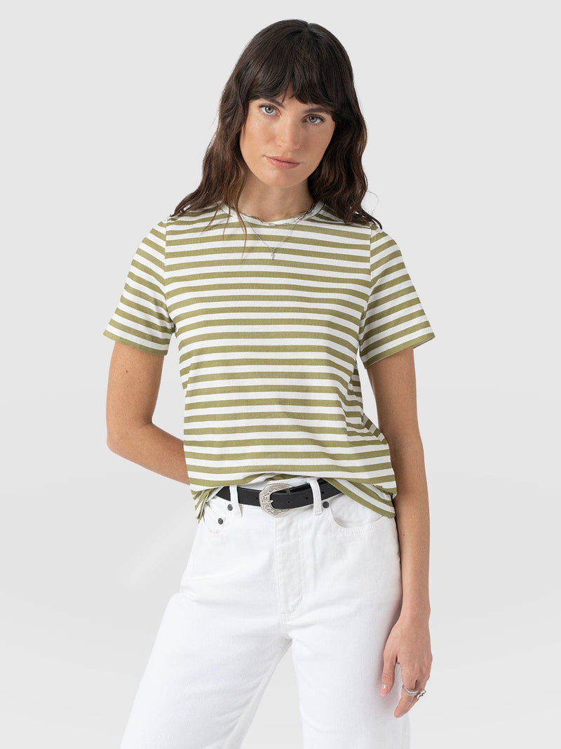 Chelsea Crew Neck Tee - Green Stripe - Women's T-shirts | Saint + Sofia® UK