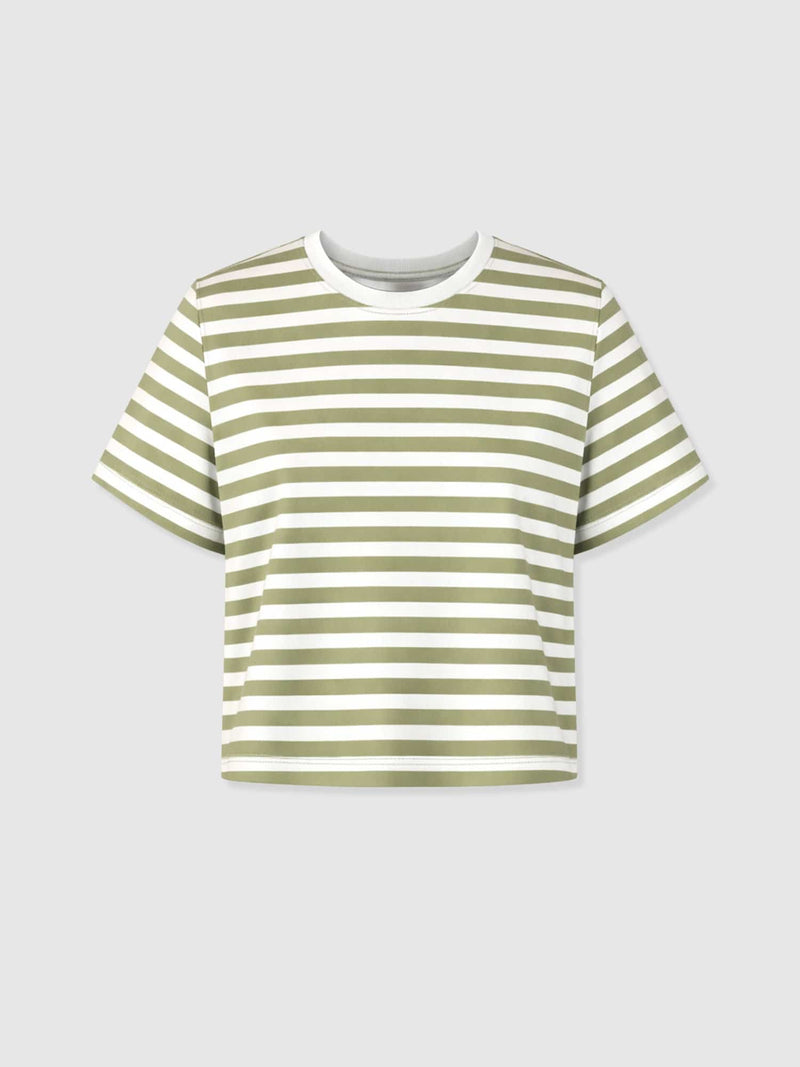 Chelsea Crew Neck Tee - Green Stripe - Women's T-shirts | Saint + Sofia® UK