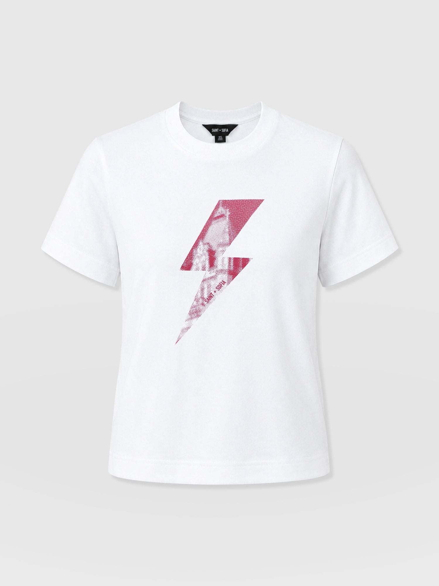 Chelsea Crew Neck Tee - White - Pink Lightning Bolt