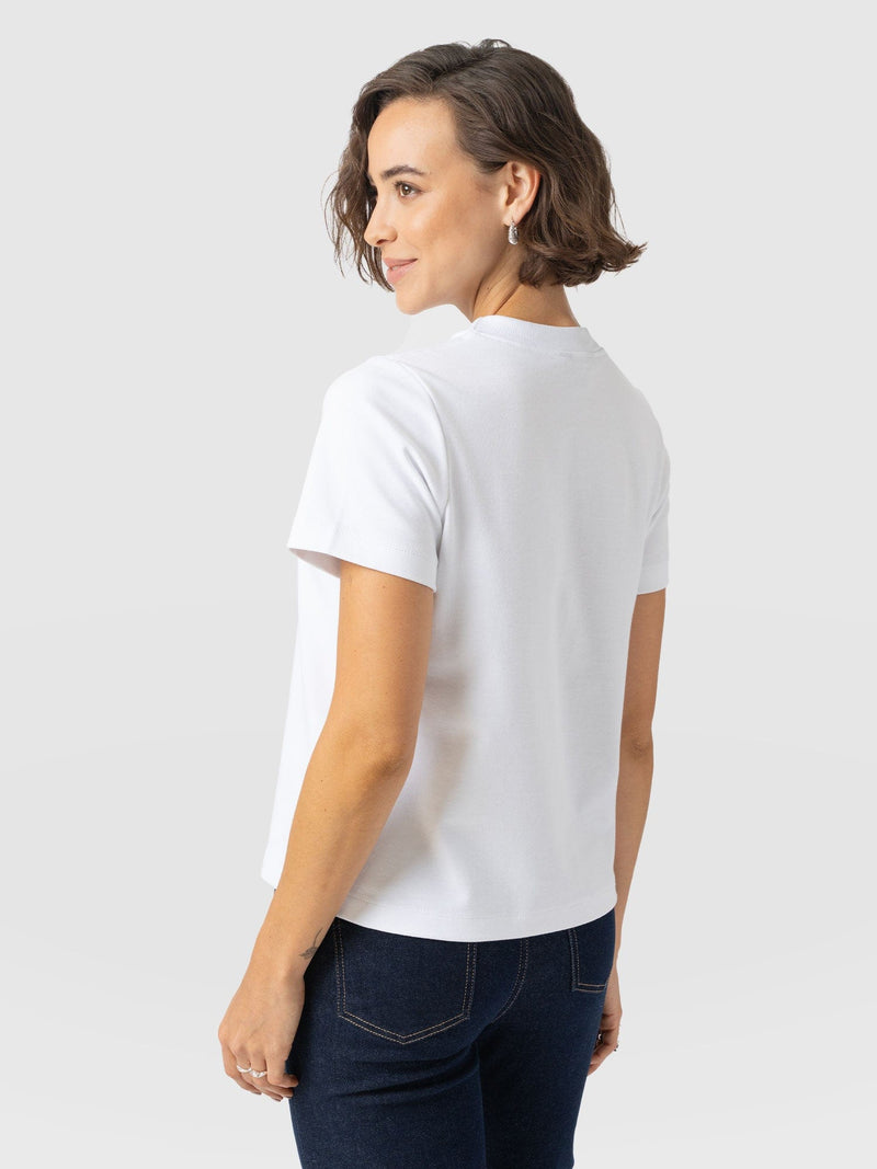 Chelsea Crew Neck Tee - White - Pink Lightning Bolt - Women's T-shirts | Saint + Sofia? UK
