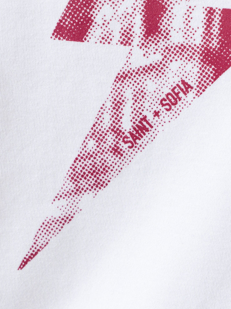 Chelsea Crew Neck Tee - White - Pink Lightning Bolt - Women's T-shirts | Saint + Sofia? UK