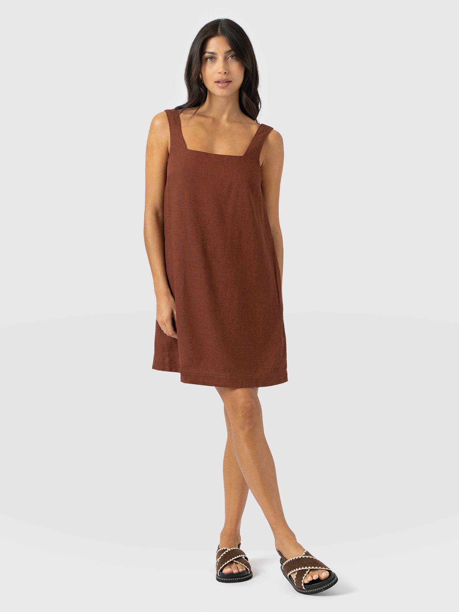 Corinne Linen Cami Dress - Russet Brown