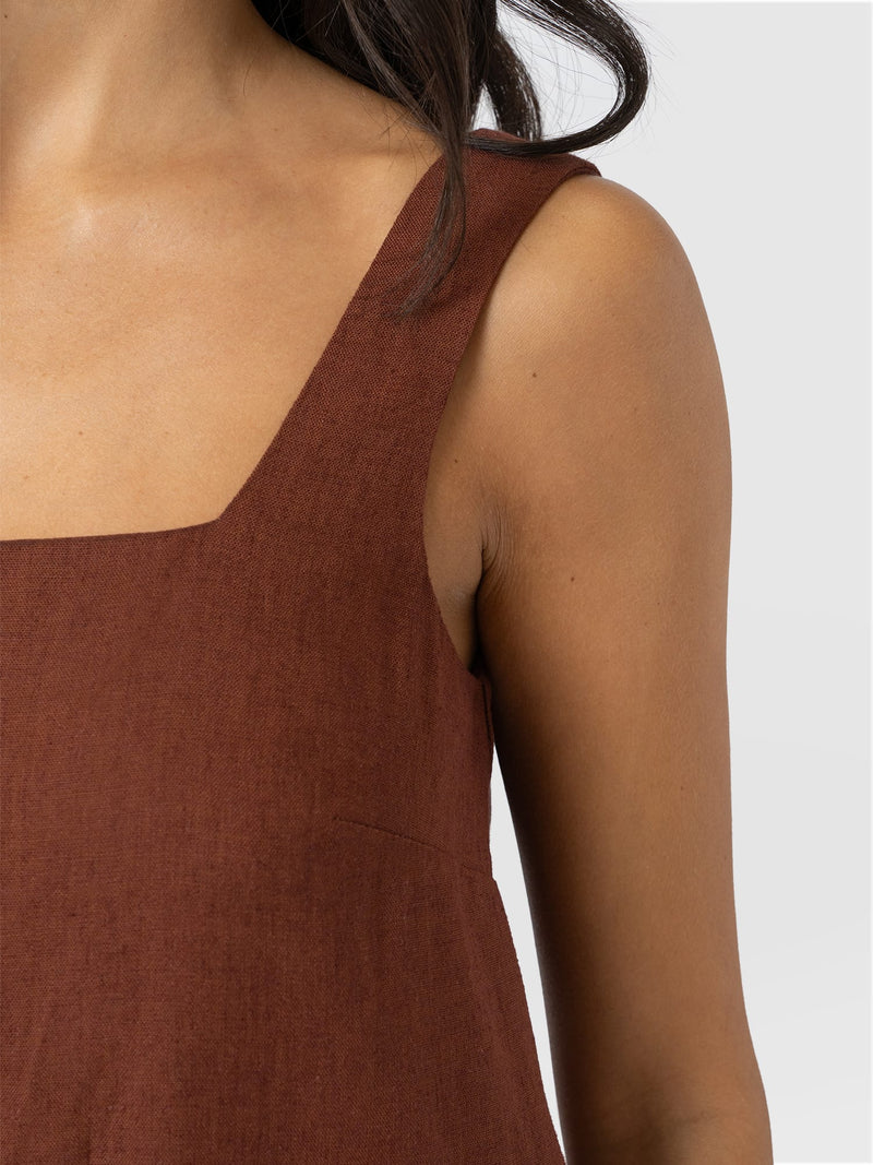 Corinne Linen Cami Dress - Russet Brown