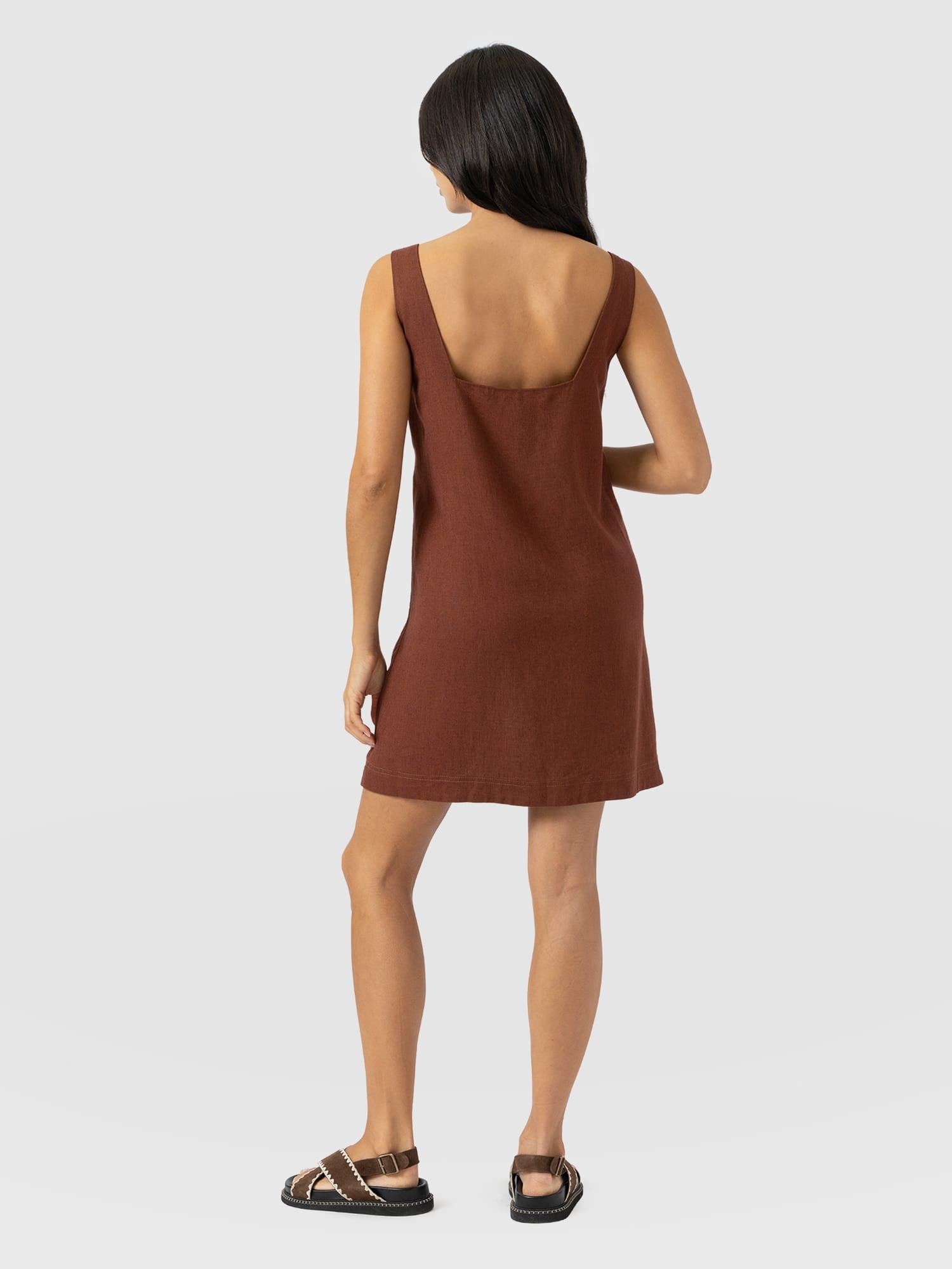 Corinne Linen Cami Dress - Russet Brown
