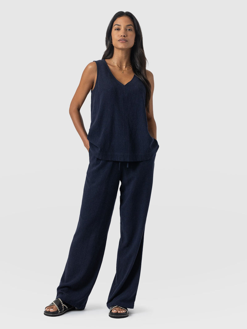 Corinne Linen Pant - Navy - Women's Trousers | Saint + Sofia® UK