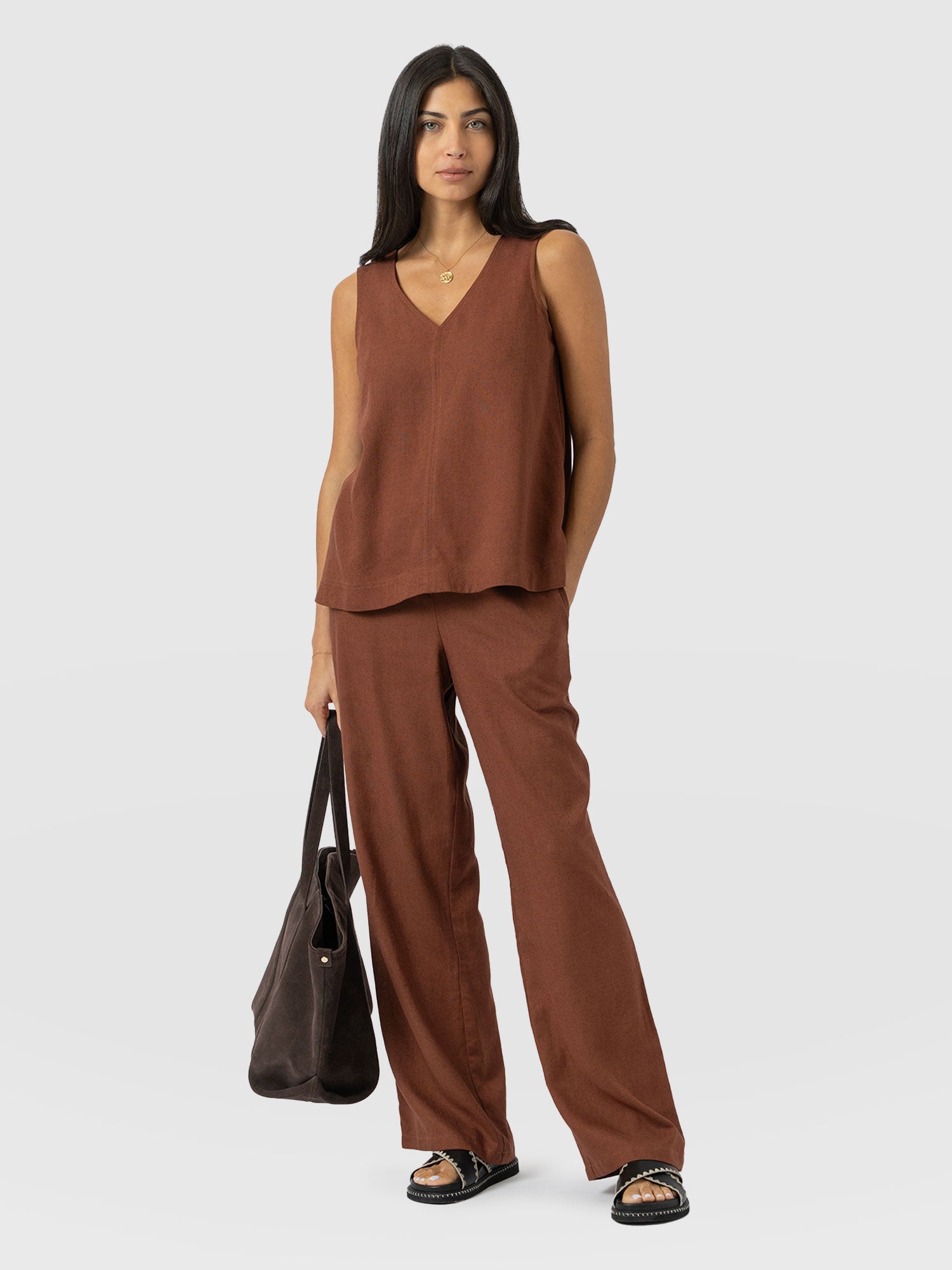 Corinne Linen Pant - Russet Brown - Women's Trousers | Saint + Sofia® UK