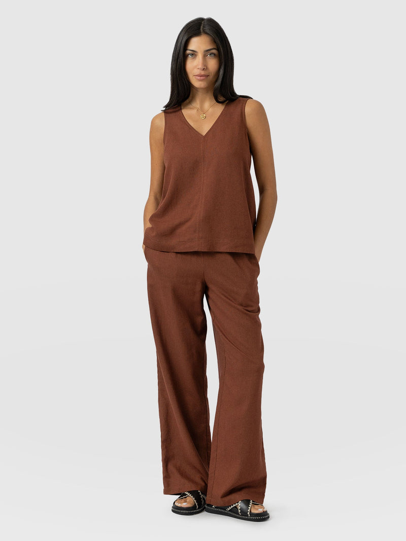 Corinne Linen Pant - Russet Brown - Women's Trousers | Saint + Sofia® UK