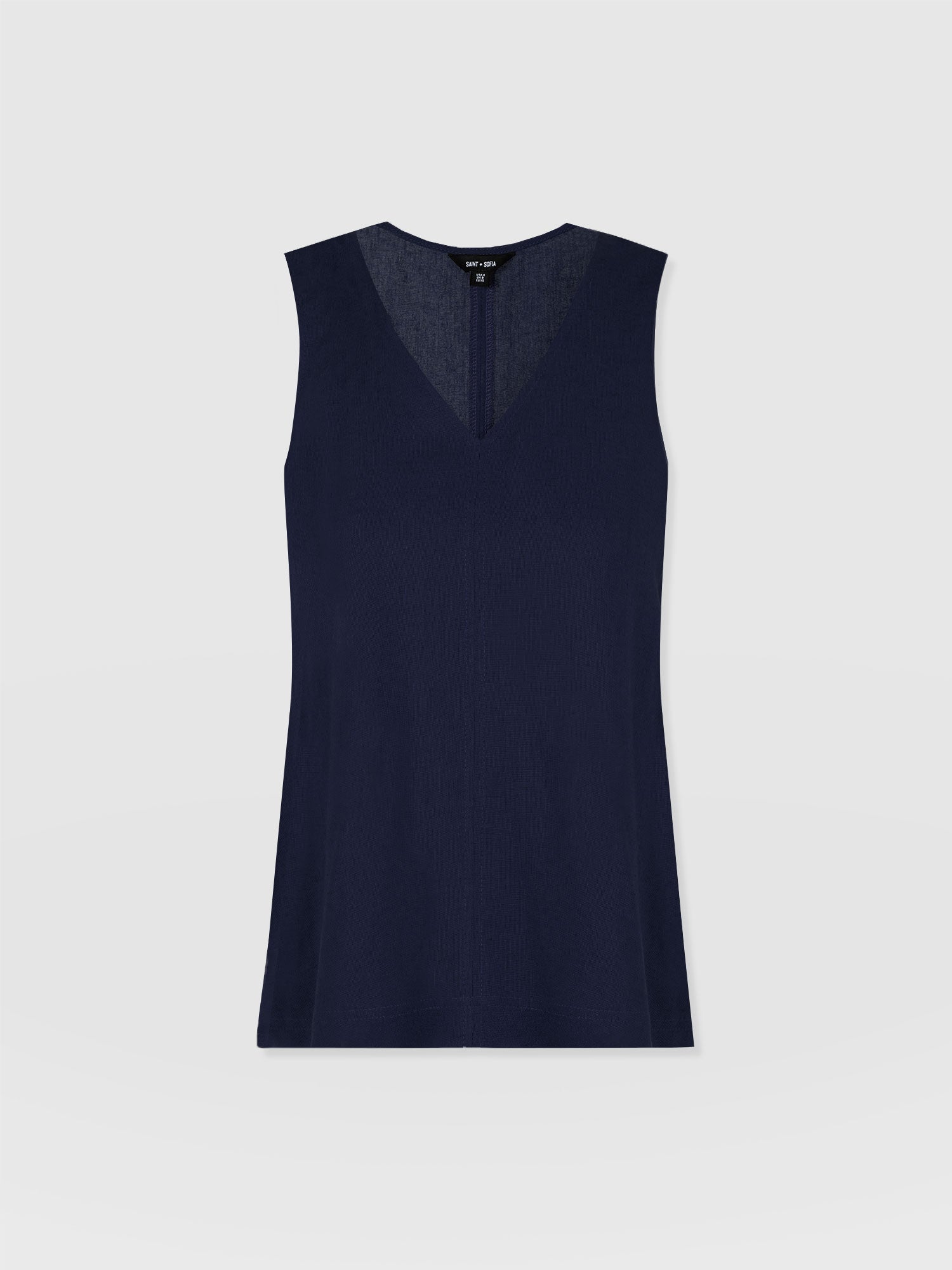 Corinne Linen V Neck Tunic - Navy - Women's T-shirts | Saint and Sofia® UK