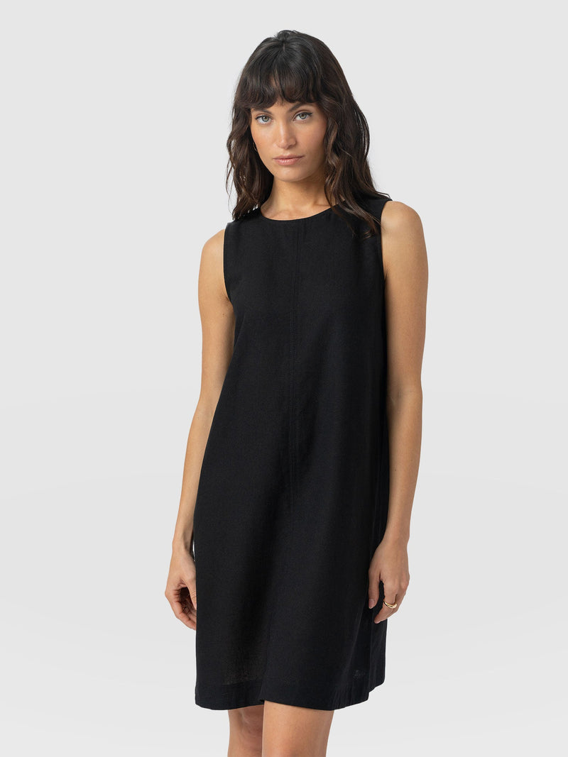 Corinne Linen Shift Dress - Black - Women's Dresses | Saint and Sofia® UK
