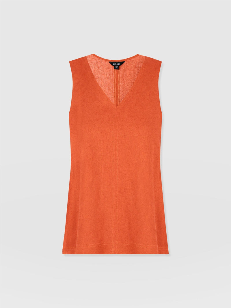 Corinne Linen V Neck Tunic - Burnt Orange - Women's T-shirts | Saint and Sofia® UK