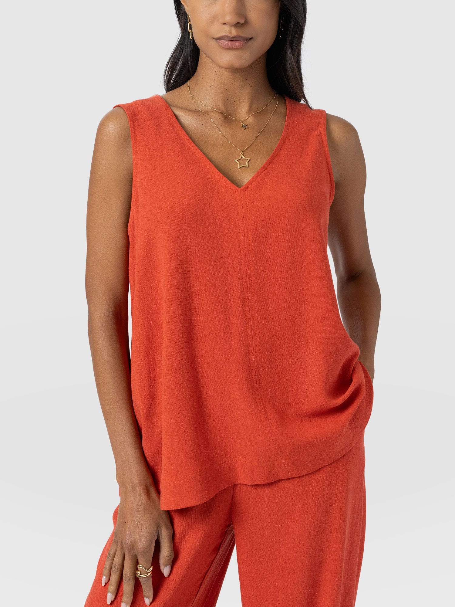Corinne V Neck Tunic - Burnt Orange - Women's T-shirts | Saint + Sofia® UK