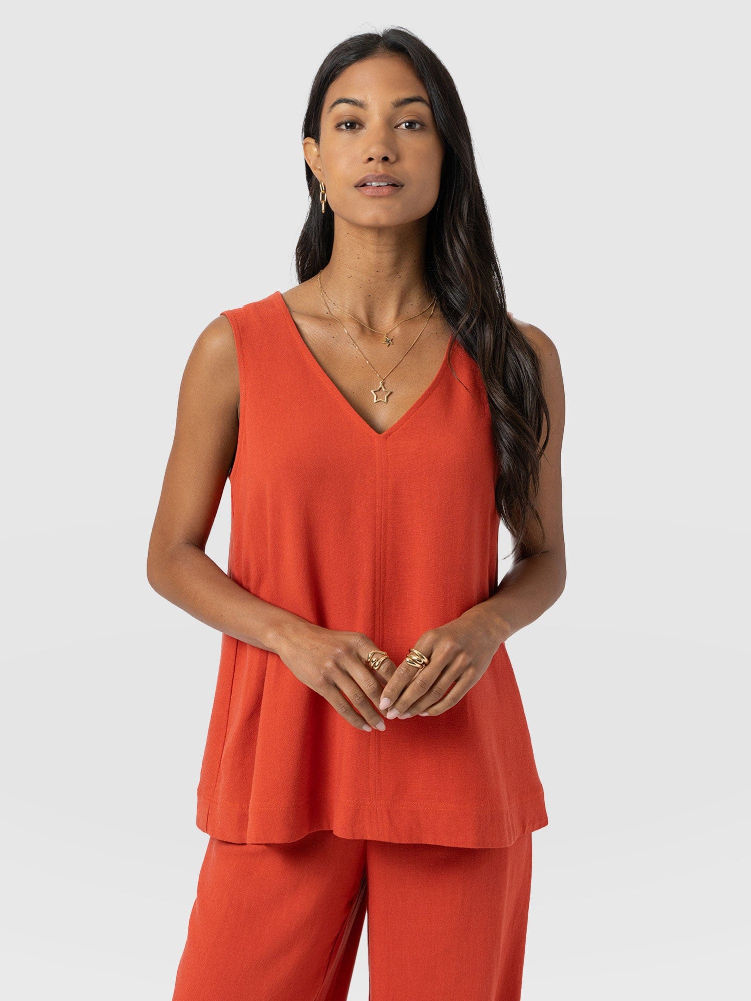 Corinne V Neck Tunic - Burnt Orange - Women's T-shirts | Saint + Sofia® UK
