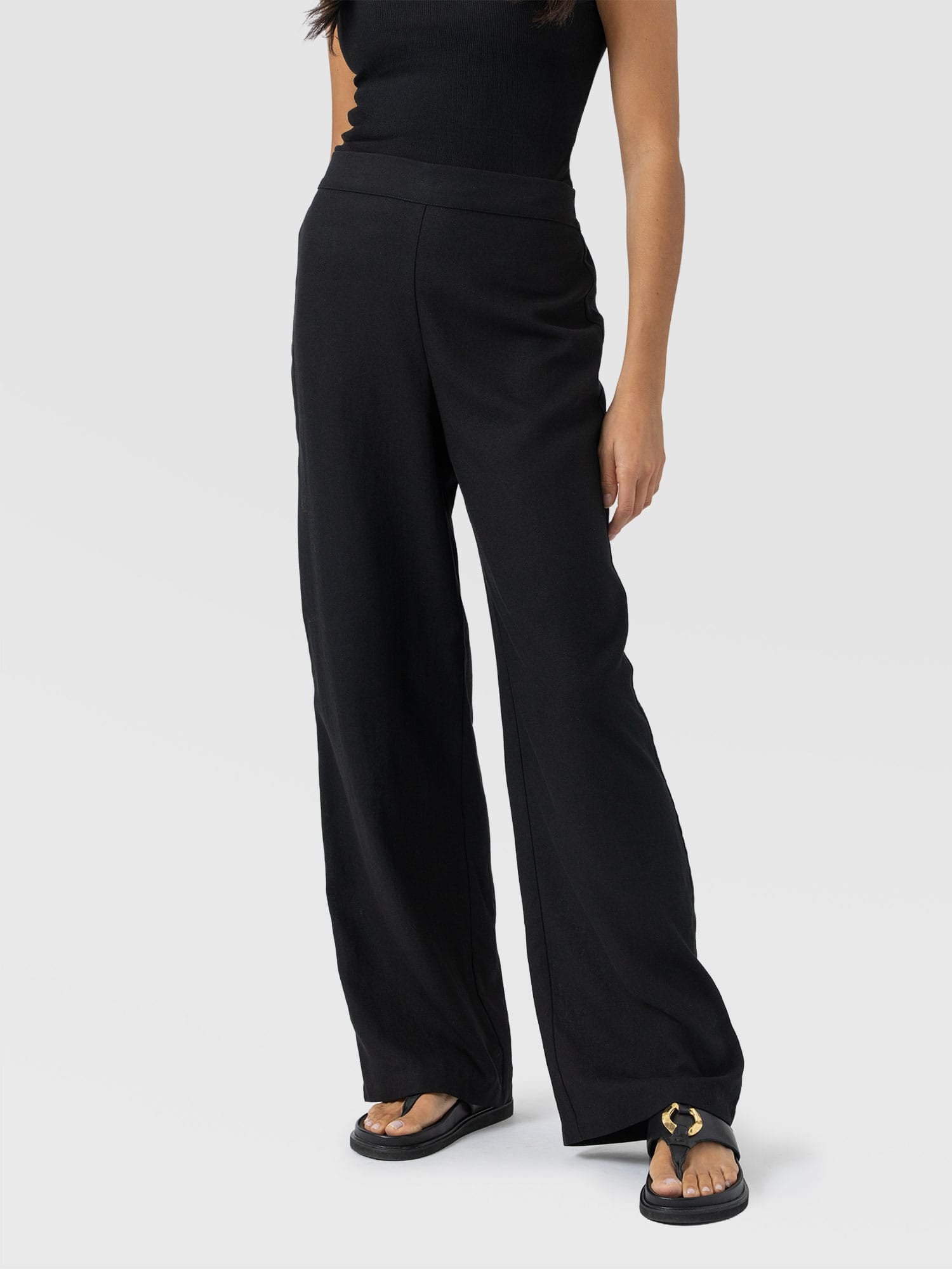 Corinne Wide Leg Linen Pant - Black - Women's Trousers | Saint + Sofia® UK