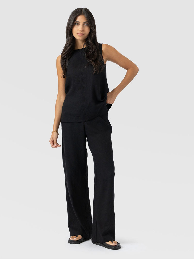 Corinne Wide Leg Linen Pant - Black - Women's Trousers | Saint + Sofia® UK