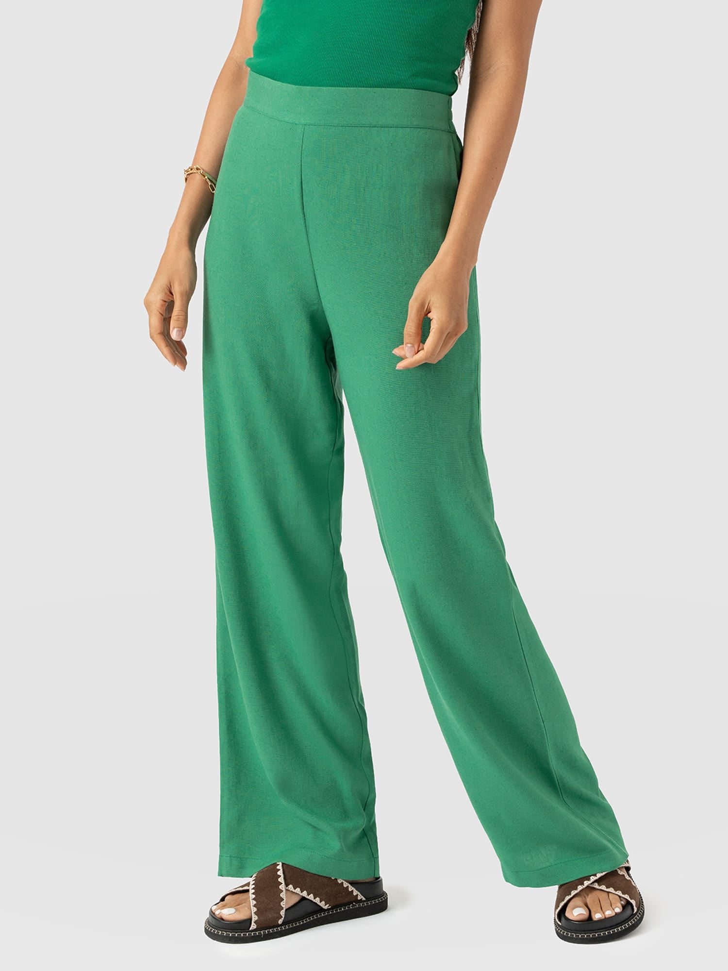 Corinne Wide Leg Linen Pant - Green