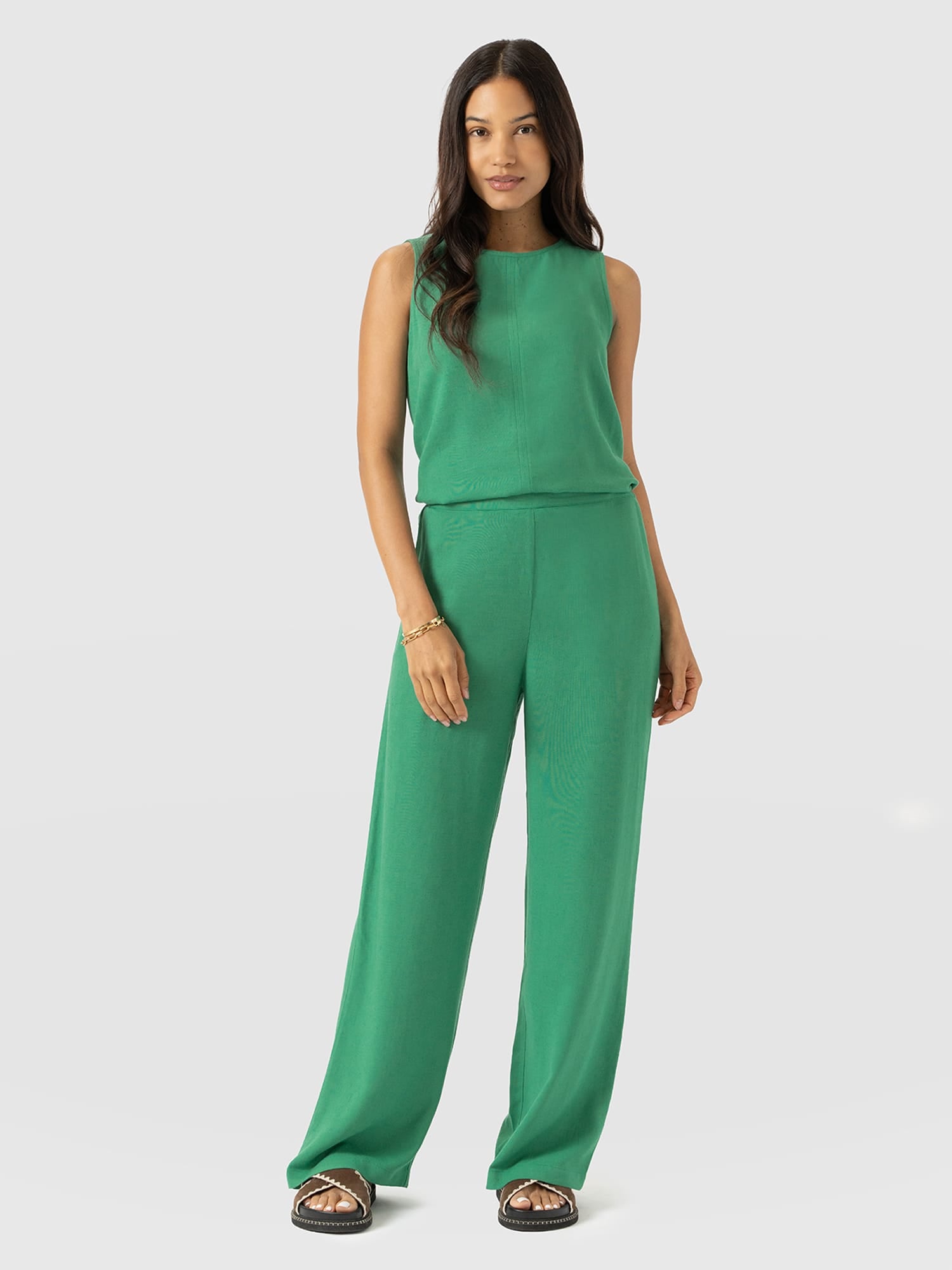 Corinne Wide Leg Linen Pant - Green
