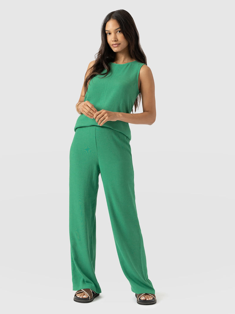 Corinne Wide Leg Linen Pant - Green - Women's Trousers | Saint and Sofia® UK