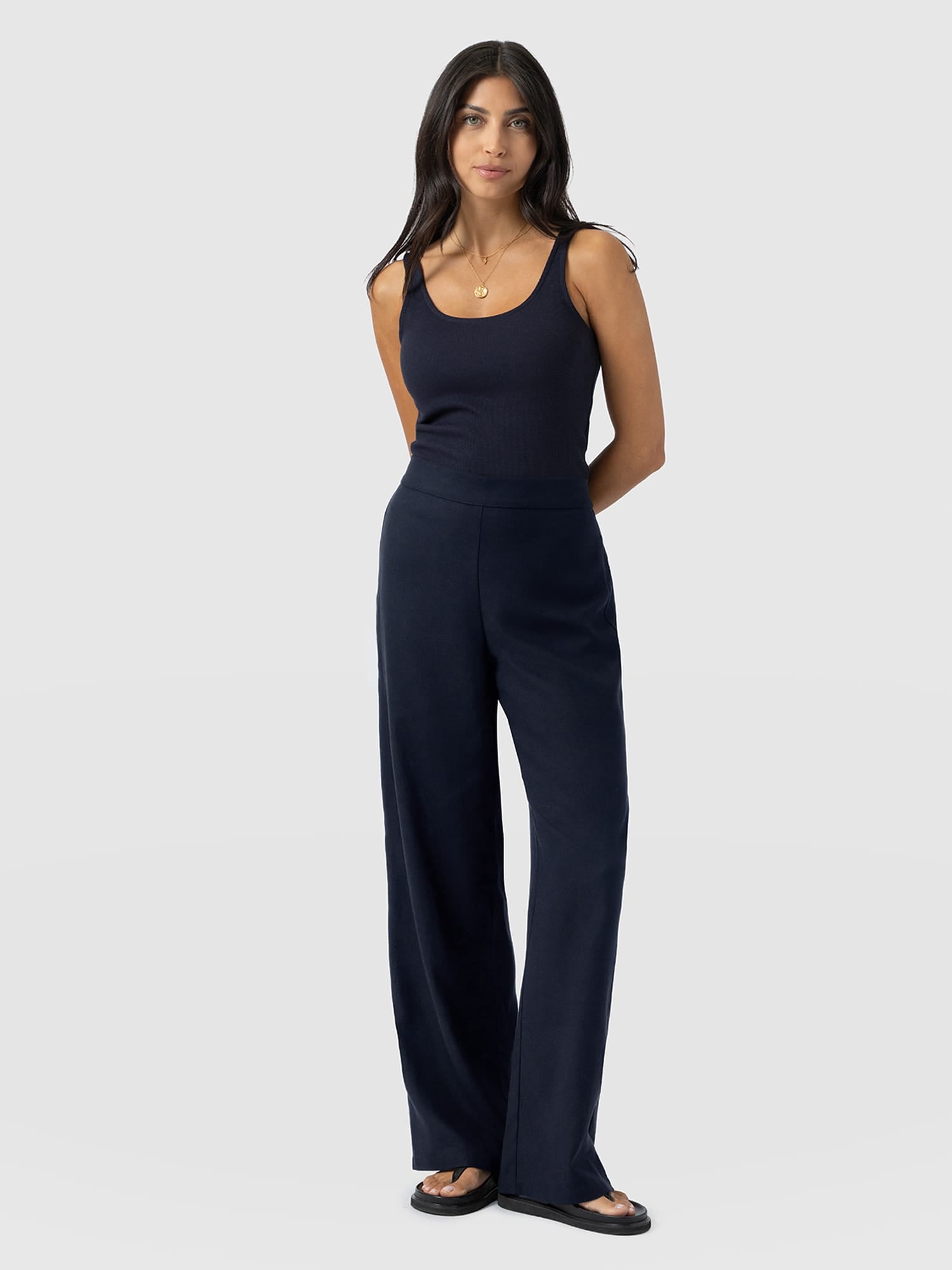 Corinne Wide Leg Linen Pant - Navy - Women's Trousers | Saint + Sofia® UK