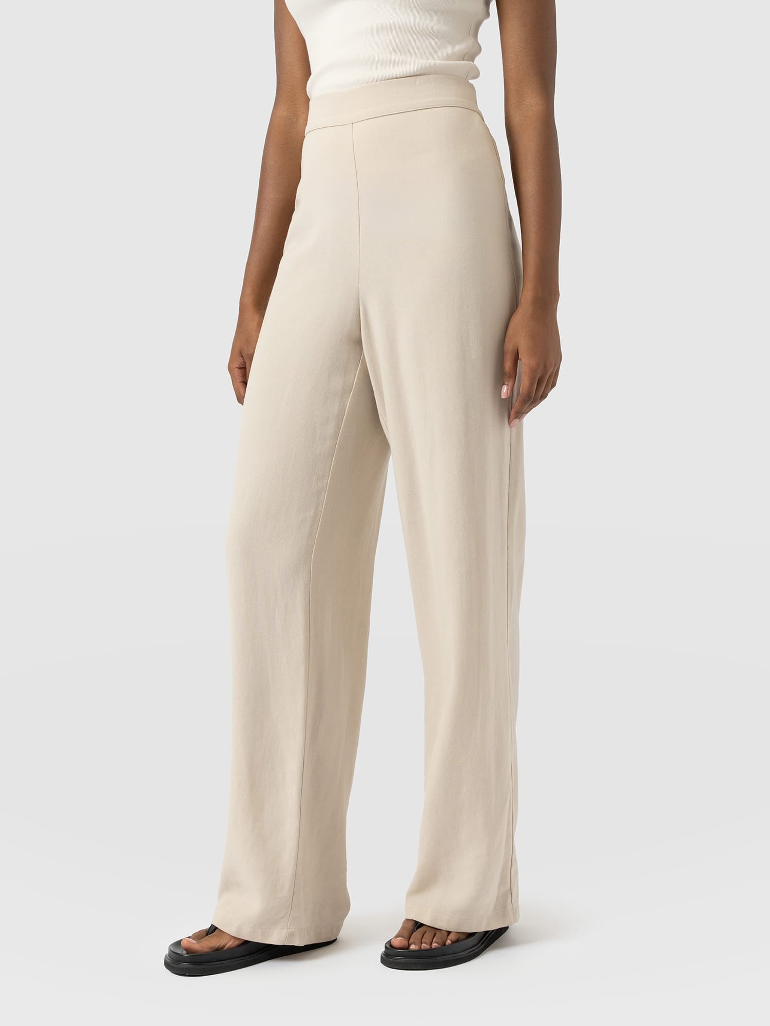 Corinne Wide Leg Linen Pant - Oatmeal - Women's Trousers | Saint and Sofia® UK