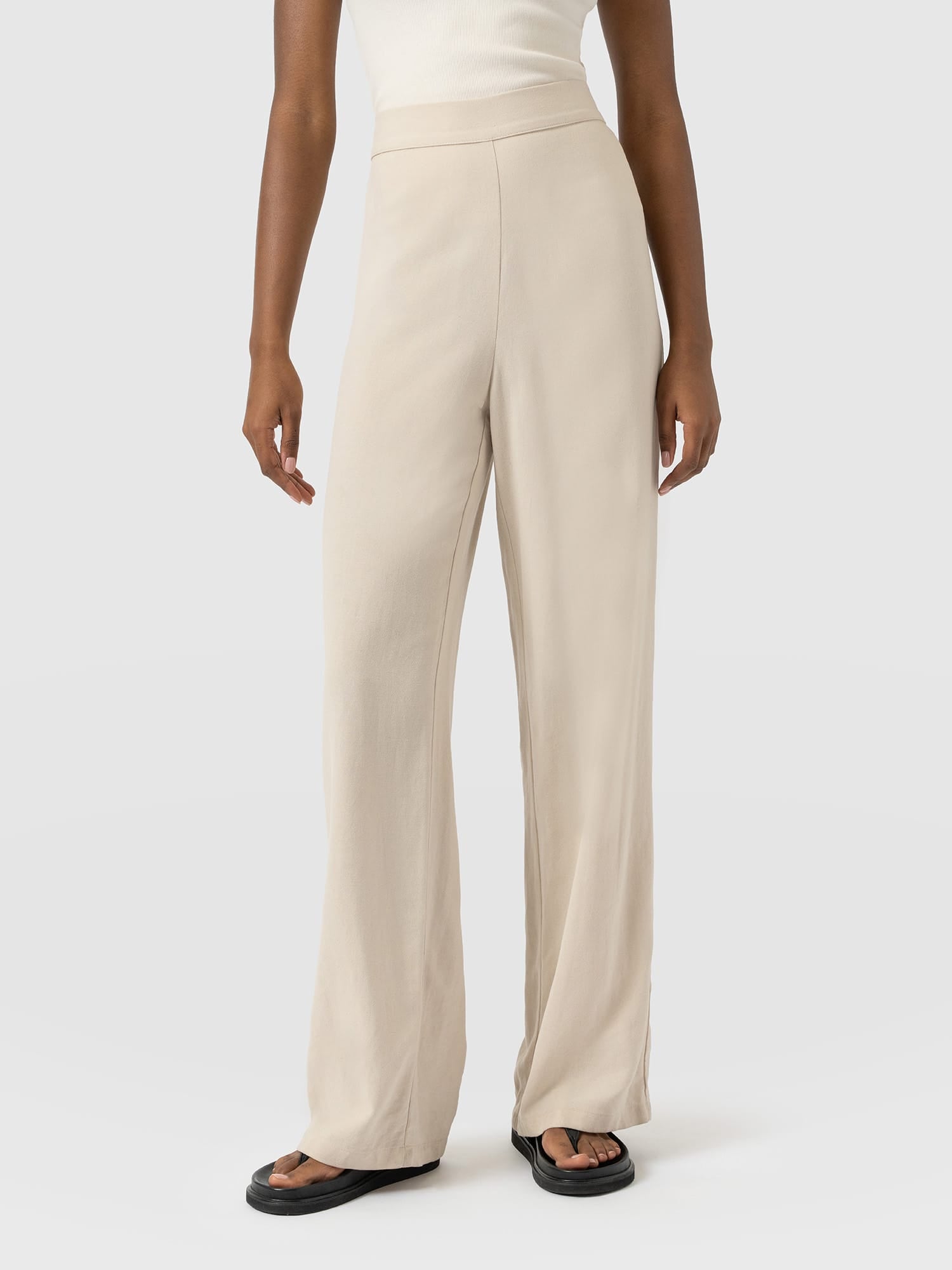 Corinne Wide Leg Linen Pant - Oatmeal - Women's Trousers | Saint and Sofia® UK