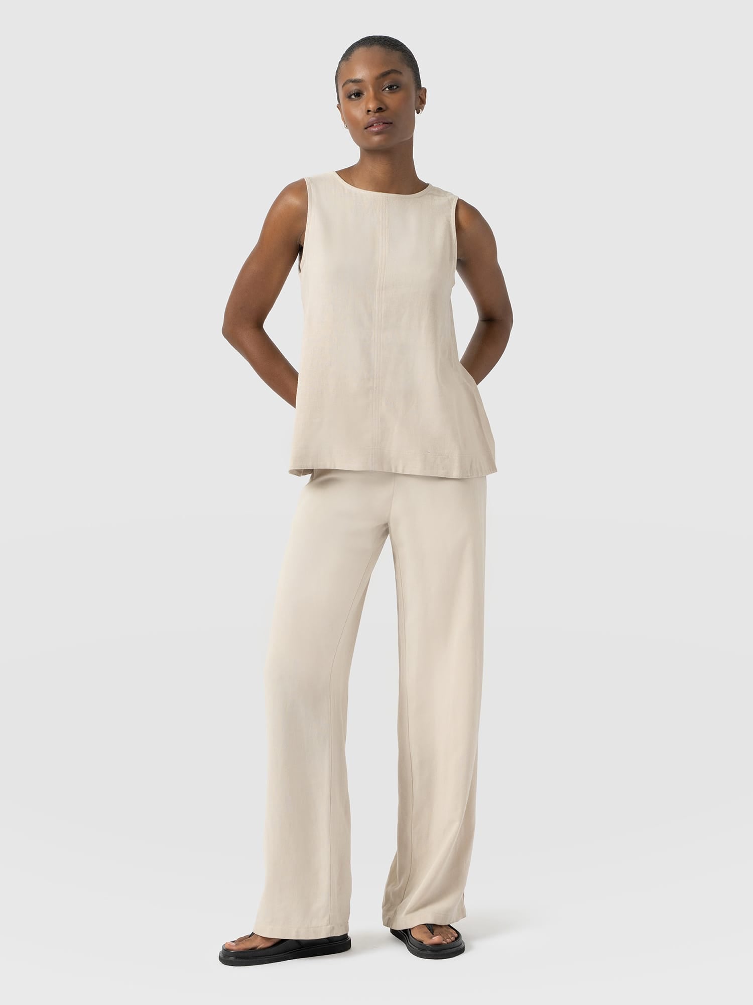 Corinne Wide Leg Linen Pant - Oatmeal - Women's Trousers | Saint and Sofia® UK