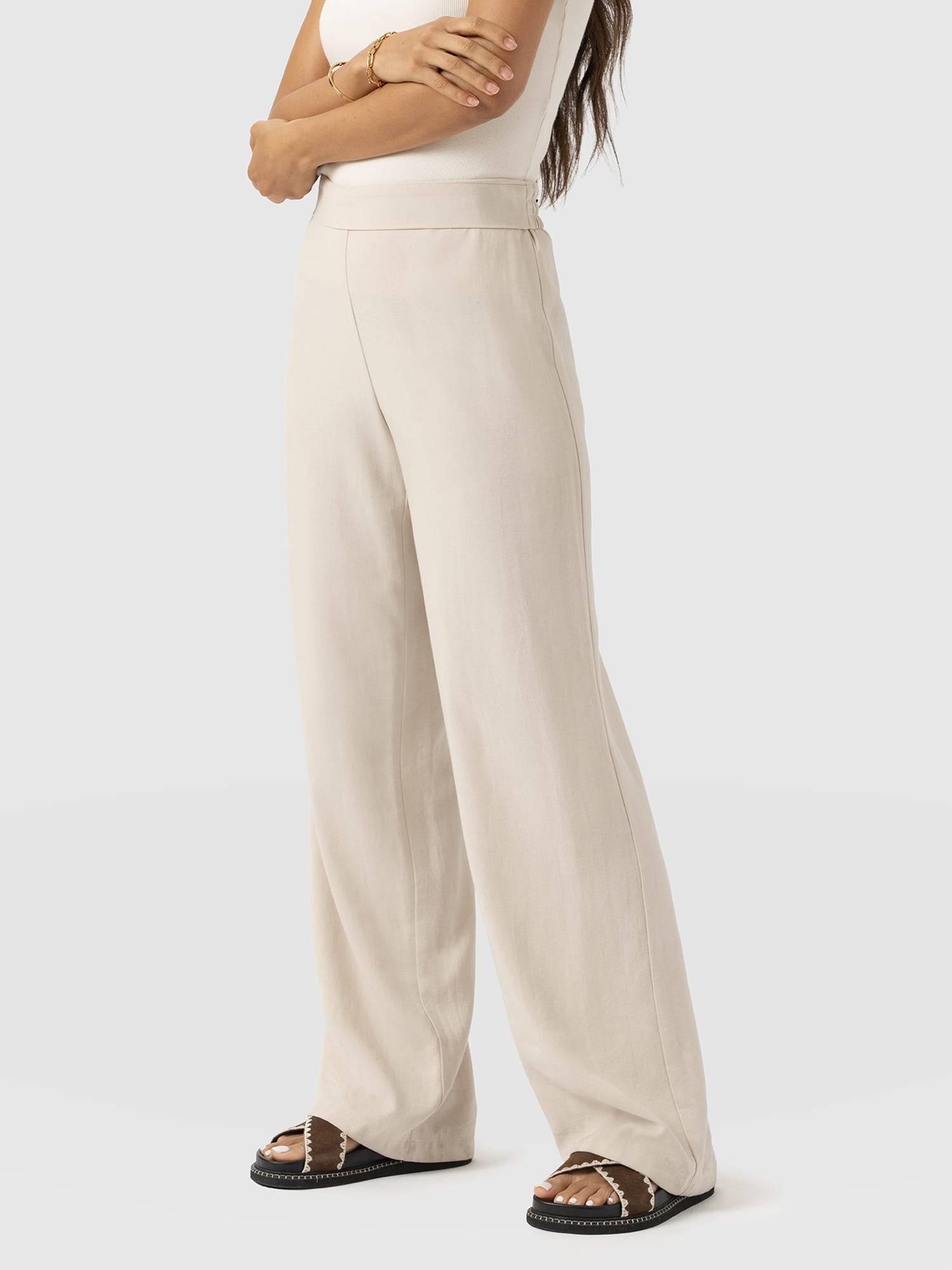 Corinne Wide Leg Linen Pant - Oatmeal