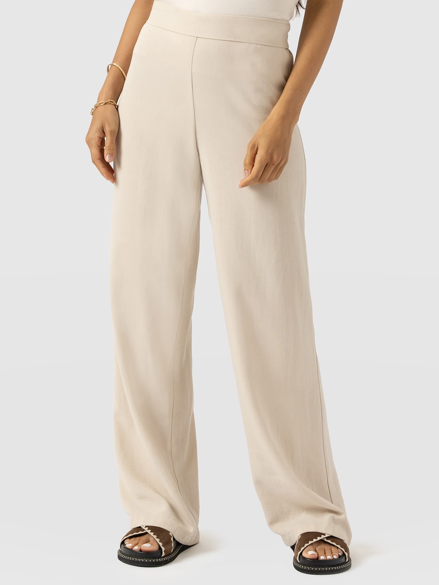 Corinne Wide Leg Linen Pant - Oatmeal