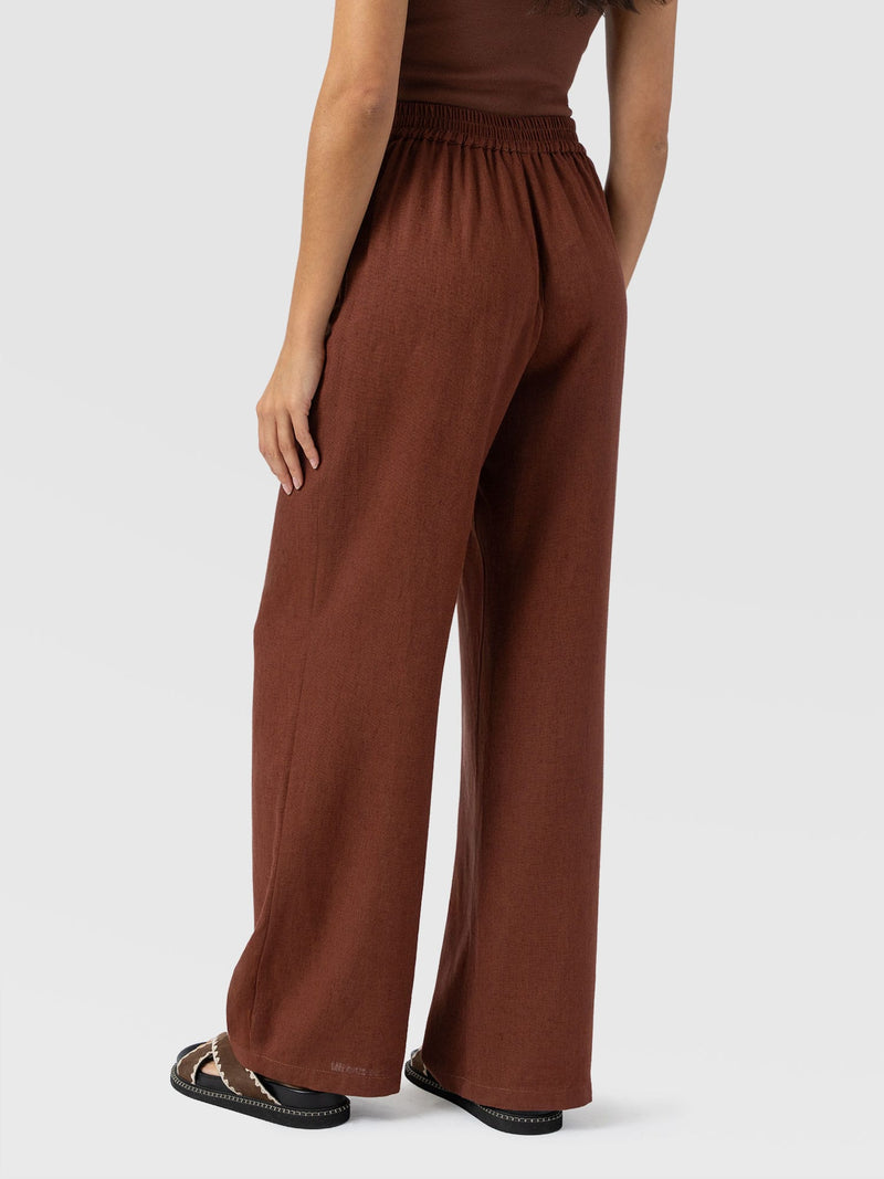 Corinne Wide Leg Linen Pant - Russet Brown - Women's Trousers | Saint + Sofia® UK