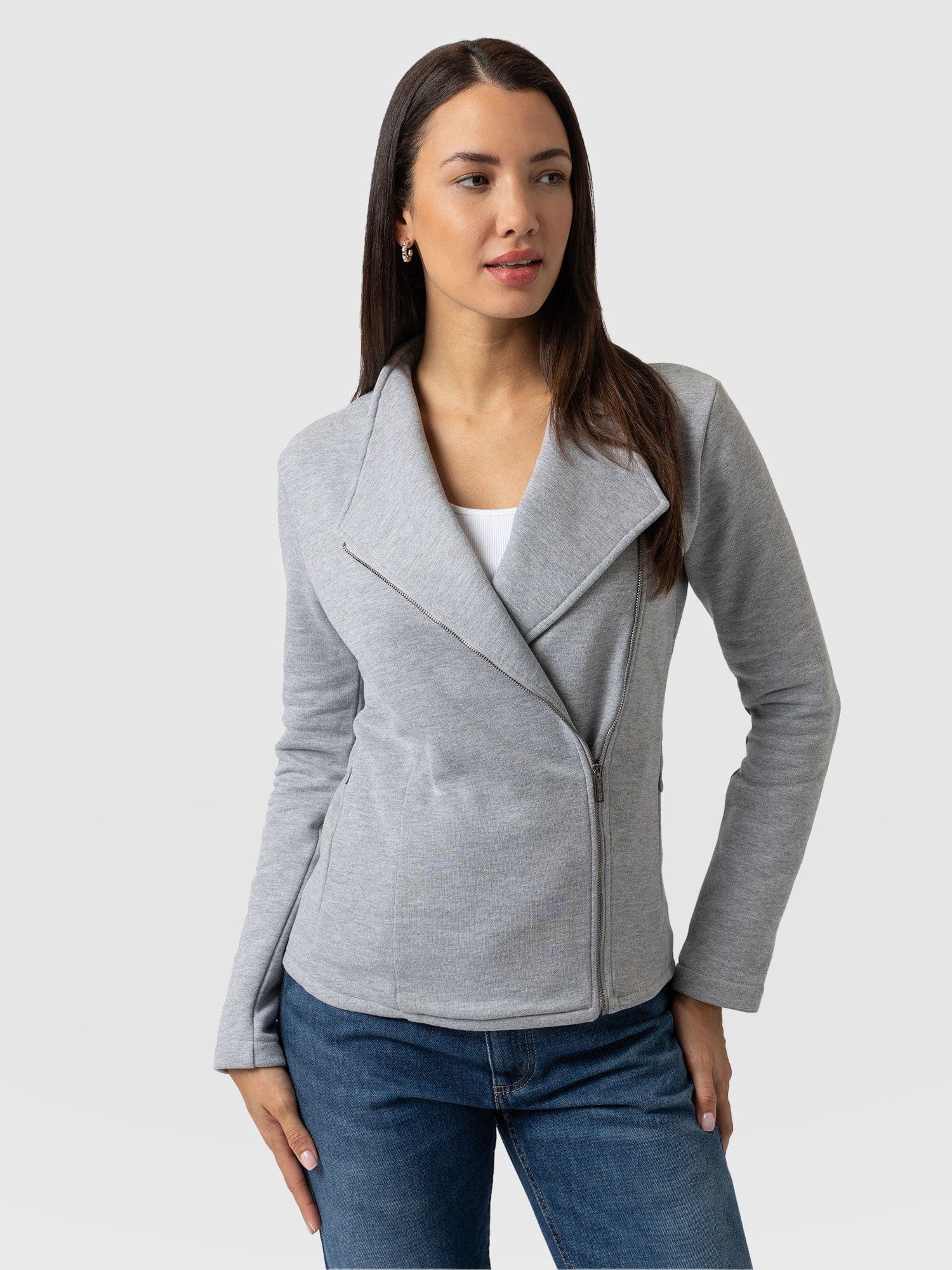 Cotton Biker Jacket Grey - Women's Jackets | Saint + Sofia® UK