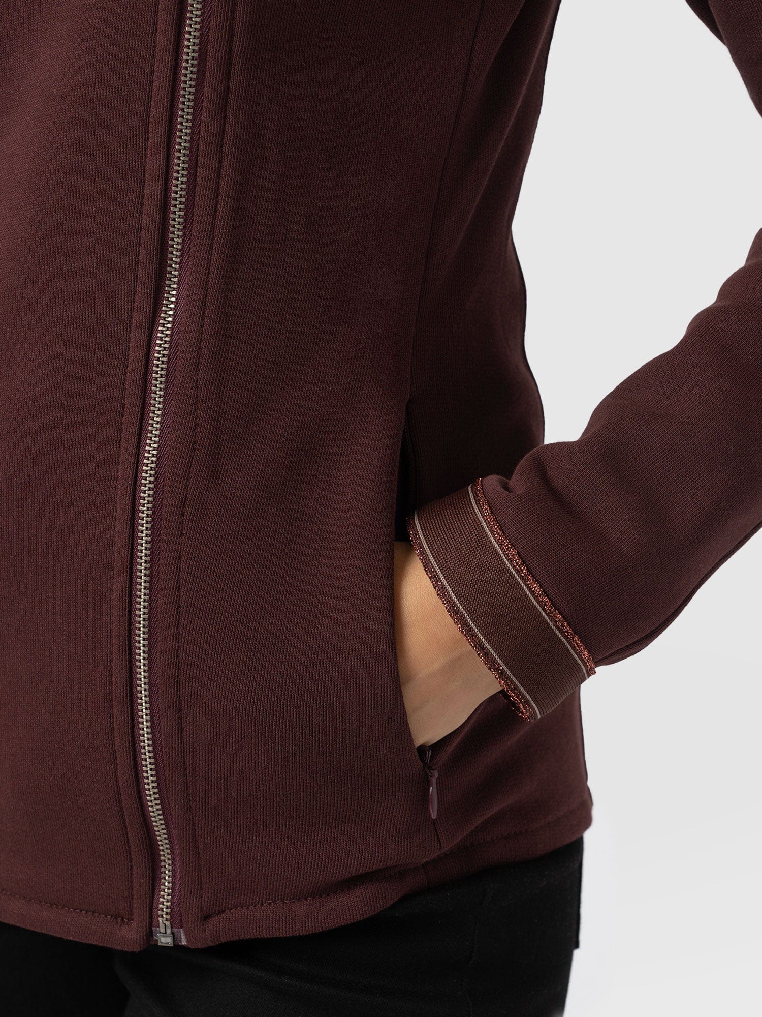 Cotton Biker Jacket - Maroon - Bronze Stripe - Women's Jackets | Saint + Sofia® UK