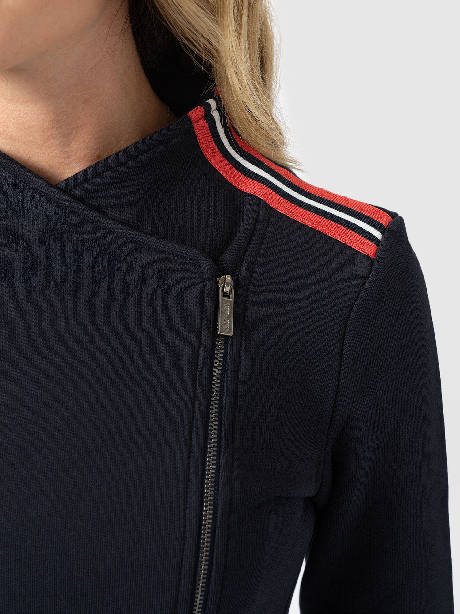 Cotton Biker Jacket Navy Stripe - Women's Jackets | Saint + Sofia® UK
