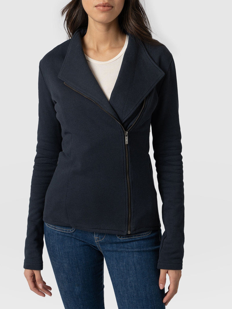 Cotton Biker Jacket Navy - Women's Jackets | Saint + Sofia® UK