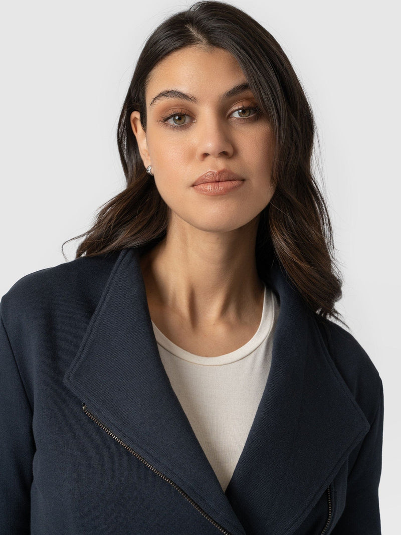 Cotton Biker Jacket Navy - Women's Jackets | Saint + Sofia® UK