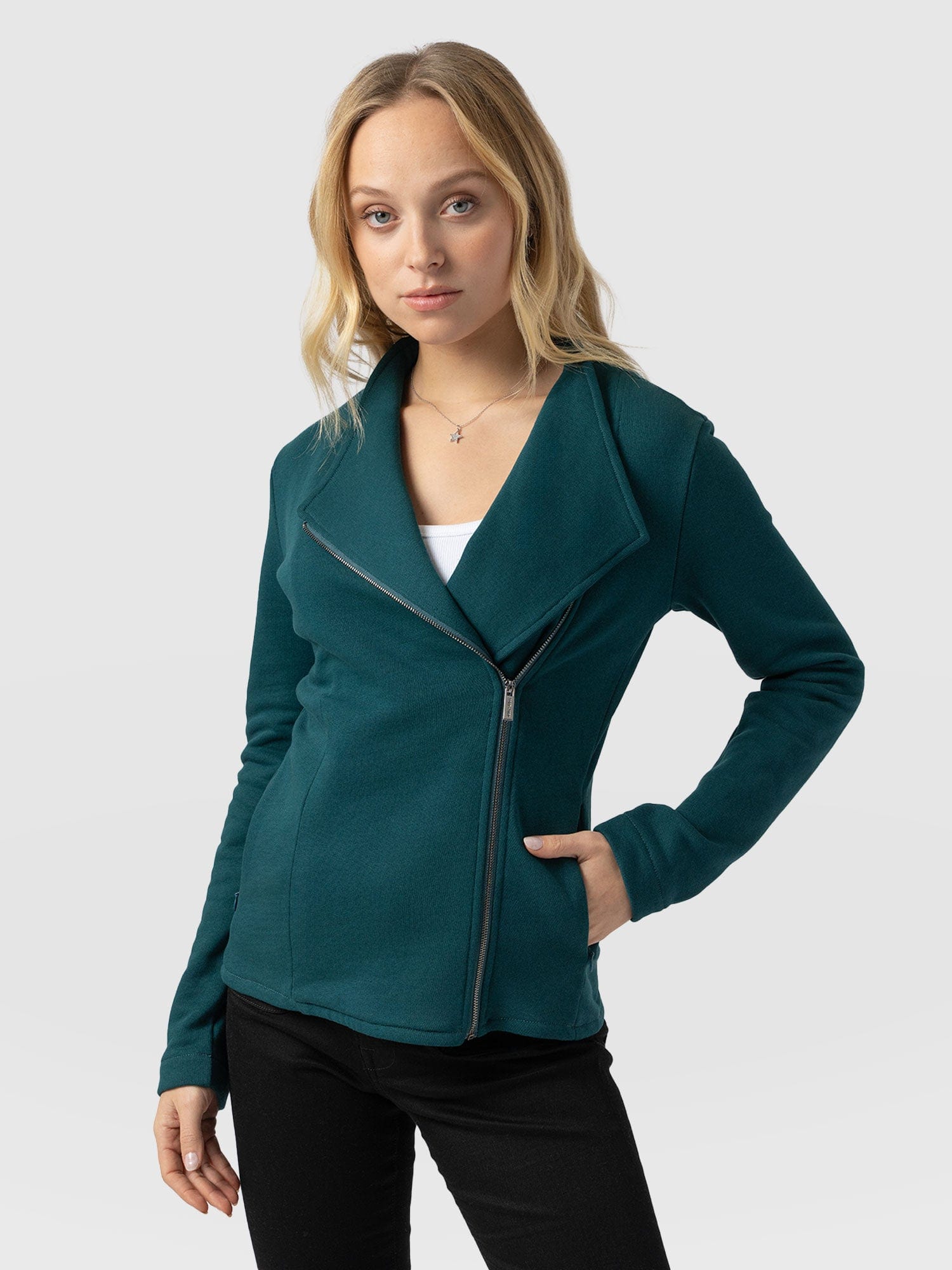 Cotton Biker Jacket Teal - Women's Jackets | Saint + Sofia® UK