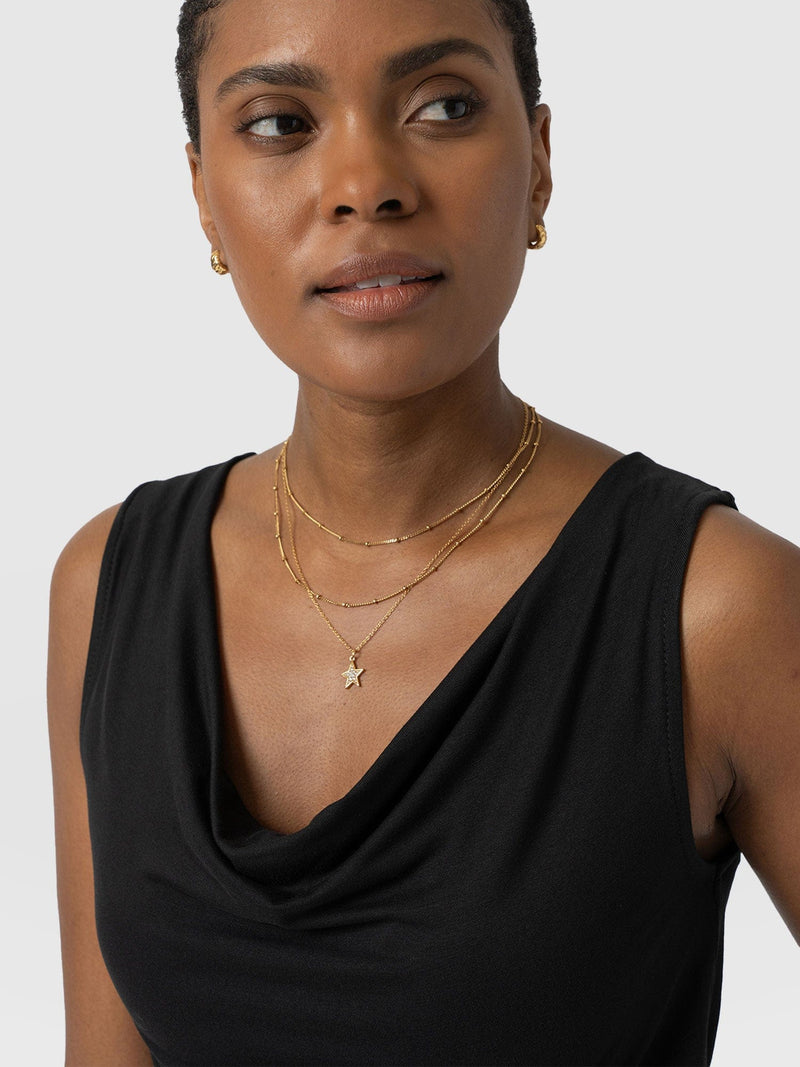 Cowl Neck Cami Black - Women's T-Shirts | Saint + Sofia® UK